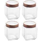 Kit 4 Pote De Vidro 1,2l Quadrado Com Tampa Metal Mantimentos