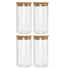Kit 4 Potes Borossilicato Hermético Tampa Bambu 600ml Class