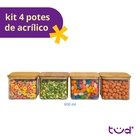 Kit 4 Potes De Acrílico 650ml Com Tampa Herméticos Quadrados