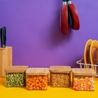 Kit 4 Potes De Acrílico 650ml Com Tampa Herméticos Quadrados