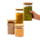 Kit 4 Potes De Vidro Tampa De Bambu Herméticos Quadrados - Tü