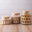 Kit 4 Potes Herméticos De Vidro 520ml Sisal Tampa Madeira Po