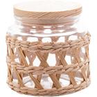 Kit 4 Potes Herméticos De Vidro 520ml Sisal Tampa Madeira Po