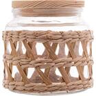 Kit 4 Potes Herméticos De Vidro 520ml Sisal Tampa Madeira Po