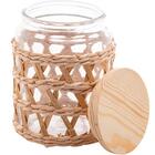 Kit 4 Potes Herméticos Vidro Com Sisal Tampa Madeira Wolff 75