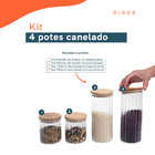 Kit 4 Potes Vidro Herméticos Para Mantimentos Canelado Com Ta