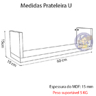 Kit 4 Prateleira Nicho U 40x15x10p Marrom Tabaco Mdf Dvd Livro