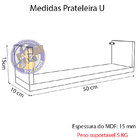 Kit 4 Prateleira Nicho U 50x15x10p Branco Mdf Dvd Livro