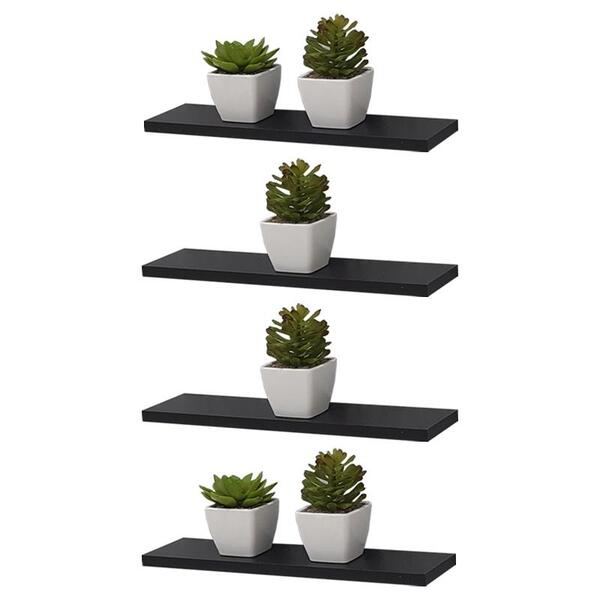 Kit 4 Prateleiras 40 X 15cm Preta Suporte Invisível