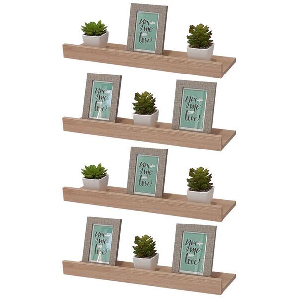 Kit 4 Prateleiras Porta Quadros 60 X 15cm Carvalho Suporte In