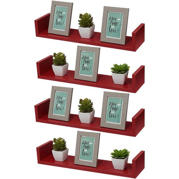 Kit 4 Prateleiras U 50 X 20cm Vermelha Suporte Invisível