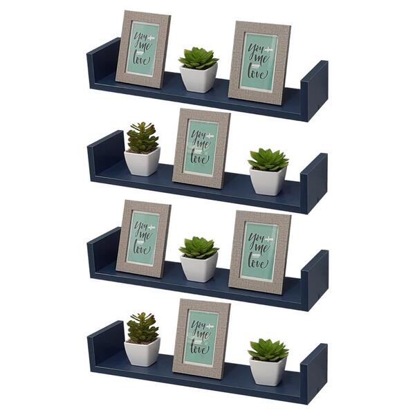 Kit 4 Prateleiras U 50 X 25cm Azul Suporte Invisível