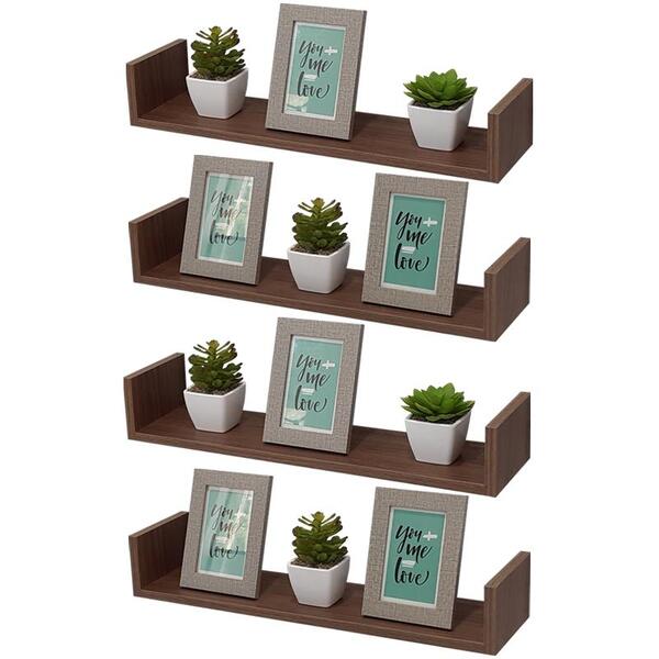 Kit 4 Prateleiras U 50 X 25cm Nogal Suporte Invisível