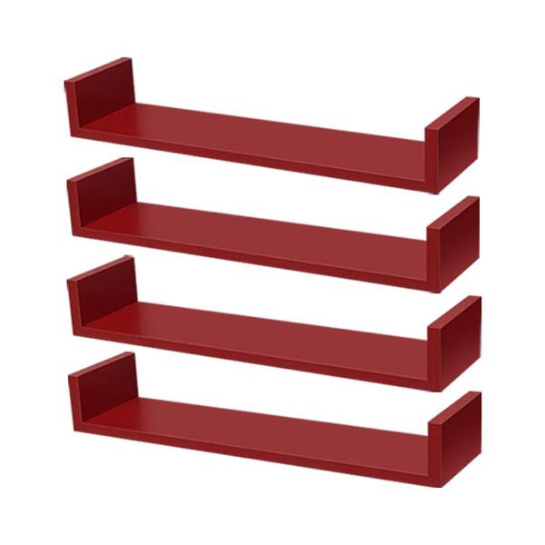 Kit 4 Prateleiras U 60 X 10cm Vermelha Suporte Invisível