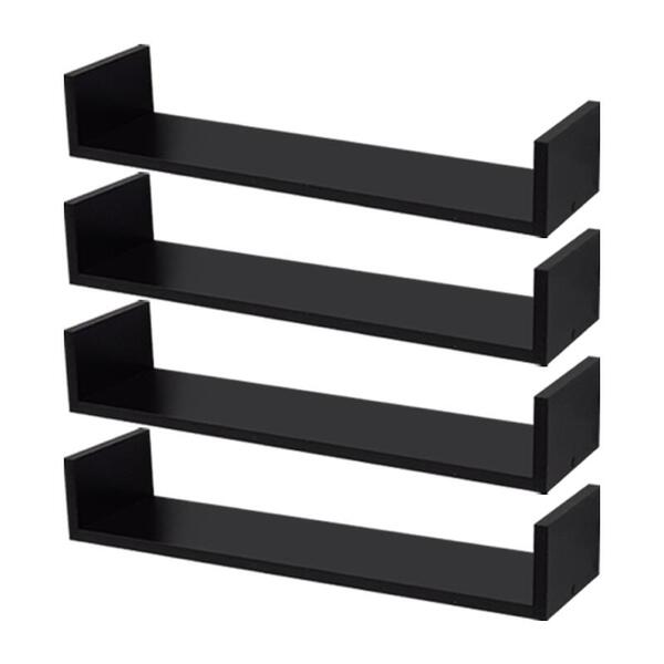 Kit 4 Prateleiras U 60 X 15cm Preta Suporte Invisível