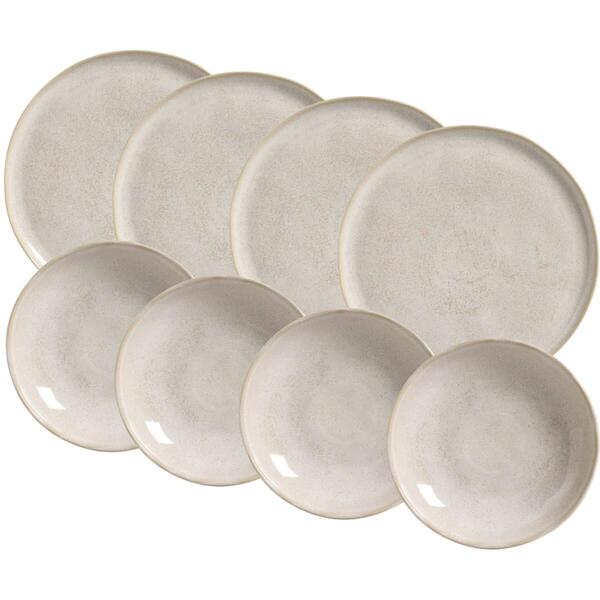 Kit 4 Pratos Fundos 22cm E 4 Rasos 27cm Cerâmica Off White Bi