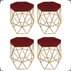 Kit 4 Puff Decorativos Para Sala Hexagonal Aramado Base Doura