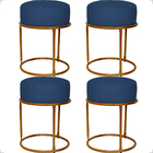 Kit 4 Puff Decorativos Para Sala Luxe Base Cobre Suede Azul M