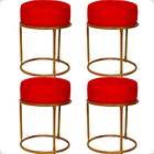 Kit 4 Puff Decorativos Para Sala Luxe Base Cobre Suede Vermel