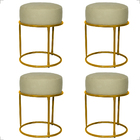 Kit 4 Puff Decorativos Para Sala Luxe Base Dourada Suede Bege