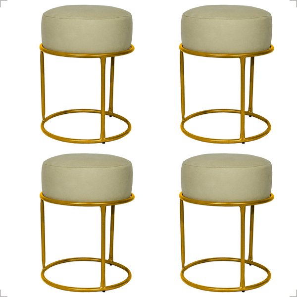 Kit 4 Puff Decorativos Para Sala Luxe Base Dourada Suede Bege