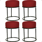 Kit 4 Puff Decorativos Para Sala Luxe Base Preta Suede Bordô