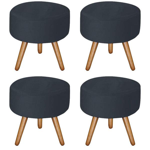 Kit 4 Puffs Bali Decorativo Suede Azul Marinho D'rost