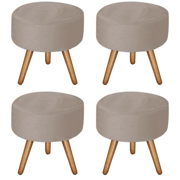 Kit 4 Puffs Bali Decorativo Suede Creme Kasa Sofá