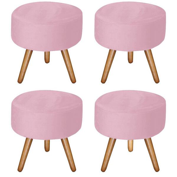 Kit 4 Puffs Bali Decorativo Suede Rosa Bebê D'rost