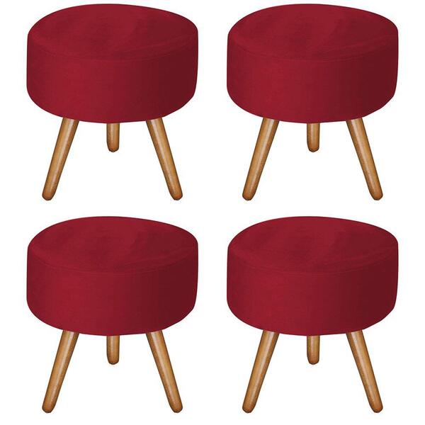 Kit 4 Puffs Bali Decorativo Suede Vermelho Kasa Sofá