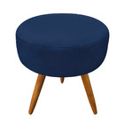 Kit 4 Puffs Banqueta Redonda Nina Suede Azul Marinho Pés Pali
