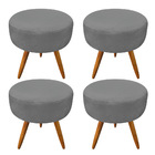 Kit 4 Puffs Banqueta Redonda Nina Suede Grafite Pés Palito Ca