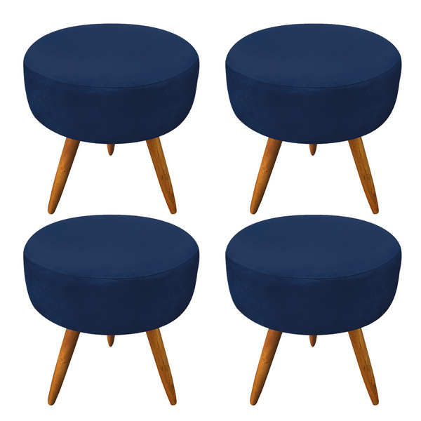 Kit 4 Puffs Banqueta Redonda Nina Suede Pés Palito Castanho -