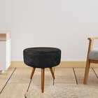 Kit 4 Puffs Banqueta Redonda Nina Suede Preto Pés Palito Cast