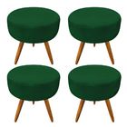 Kit 4 Puffs Banqueta Redonda Nina Suede Verde Pés Palito Cast