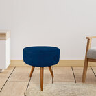 Kit 4 Puffs Banqueta Redonda Nina Veludo Azul Marinho Pés Pal