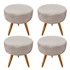 Kit 4 Puffs Banqueta Redonda Nina Veludo Pés Palito Castanho