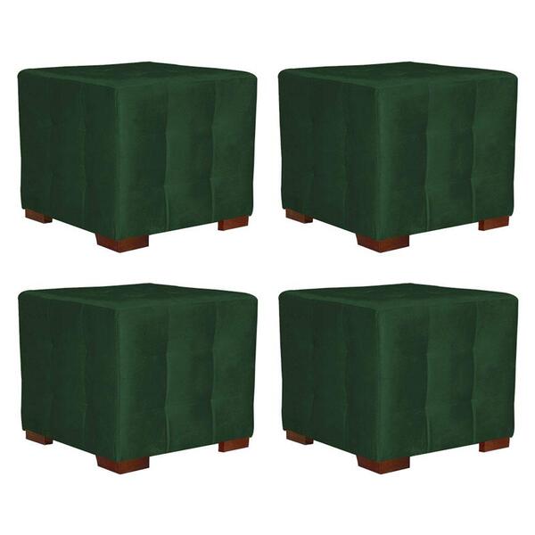 Kit 4 Puffs Cuba Decorativo Veludo Verde Kasa Sofá