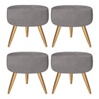 Kit 4 Puff's Decorativo Redondo Com Pés Madeira Suede Cinza -