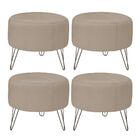 Kit 4 Puffs Decorativos Redondo Pés Metal Couro Bege G58 - Gr