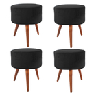 Kit 4 Puffs Redondos Decorativo Loren Veludo Preto E Pés Em M