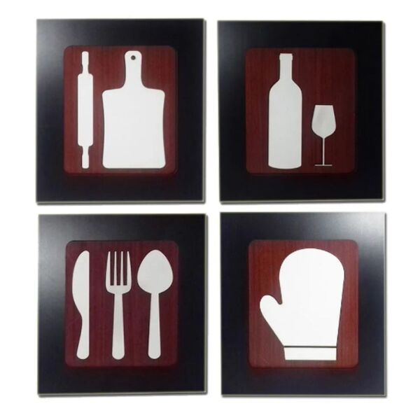 Kit 4 Quadros 33 X 30 Para Cozinha Com Relevo Decorativo
