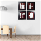 Kit 4 Quadros 33 X 30 Para Restaurante Criativo Com Relevo Mdf