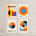 Kit 4 Quadros Abstratos Bauhaus - Círculos 45x34cm Moldura:ma
