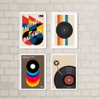 Kit 4 Quadros Abstratos Bauhaus Discos 45x34cm - Com Vidro Mo