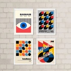 Kit 4 Quadros Abstratos Posters Bauhaus 24x18cm Moldura:madei
