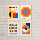 Kit 4 Quadros Arte Bauhaus Círculos 45x34cm - Com Vidro Moldu