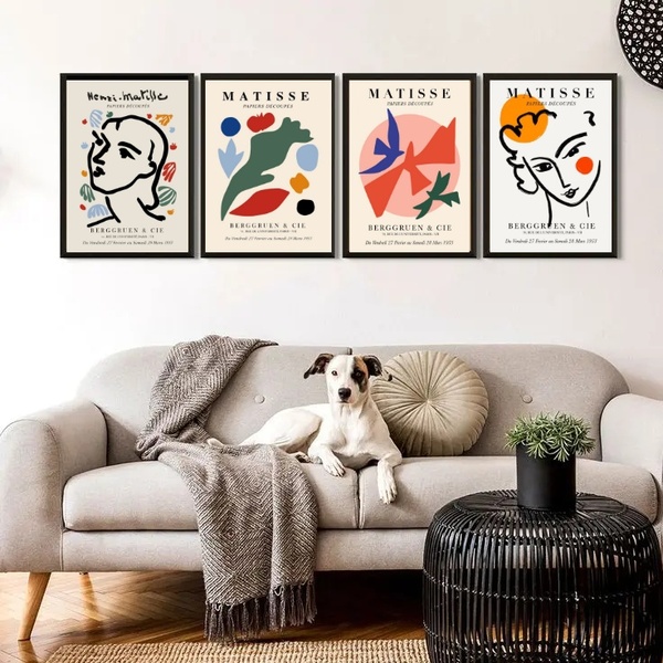 Kit 4 Quadros Arte Contemporânea Matisse 45x34cm - Com Vidro