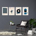 Kit 4 Quadros Artes Bauhaus Azuis E Bege 24x18cm Moldura Bran