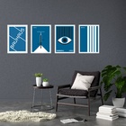 Kit 4 Quadros Artes Bauhaus Azuis E Branco 45x34cm Moldura Pr